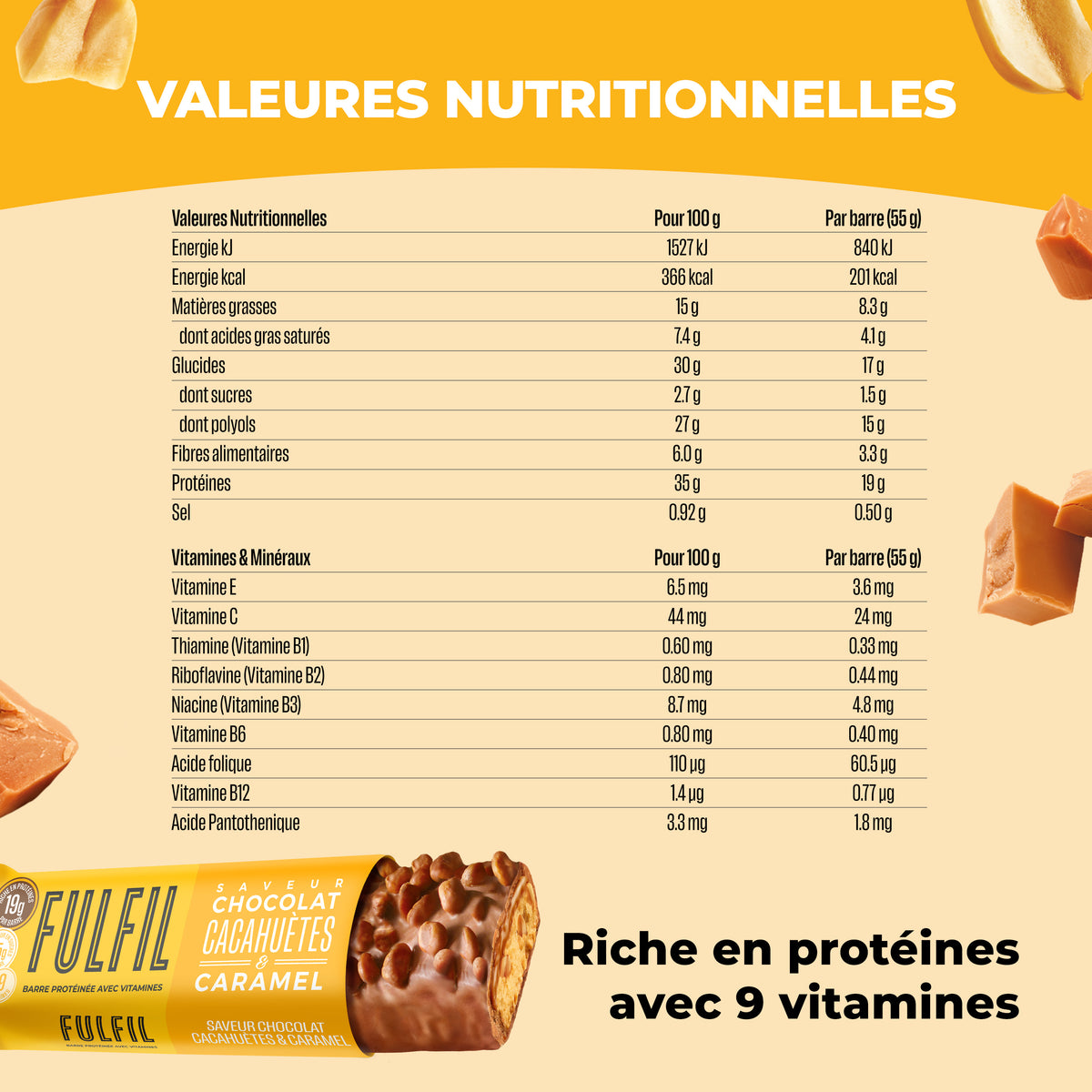 Barre Protéinée Saveur Chocolat, Cacahuètes & Caramel - 12x55g