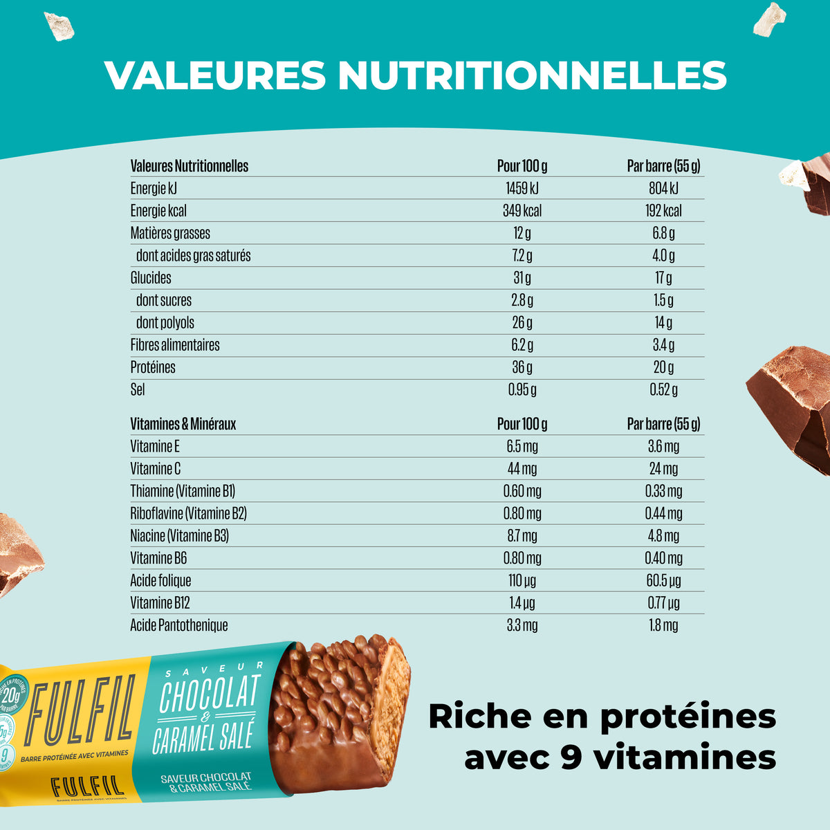 Barre Protéinée Saveur Chocolat & Caramel Salé - 12x55g