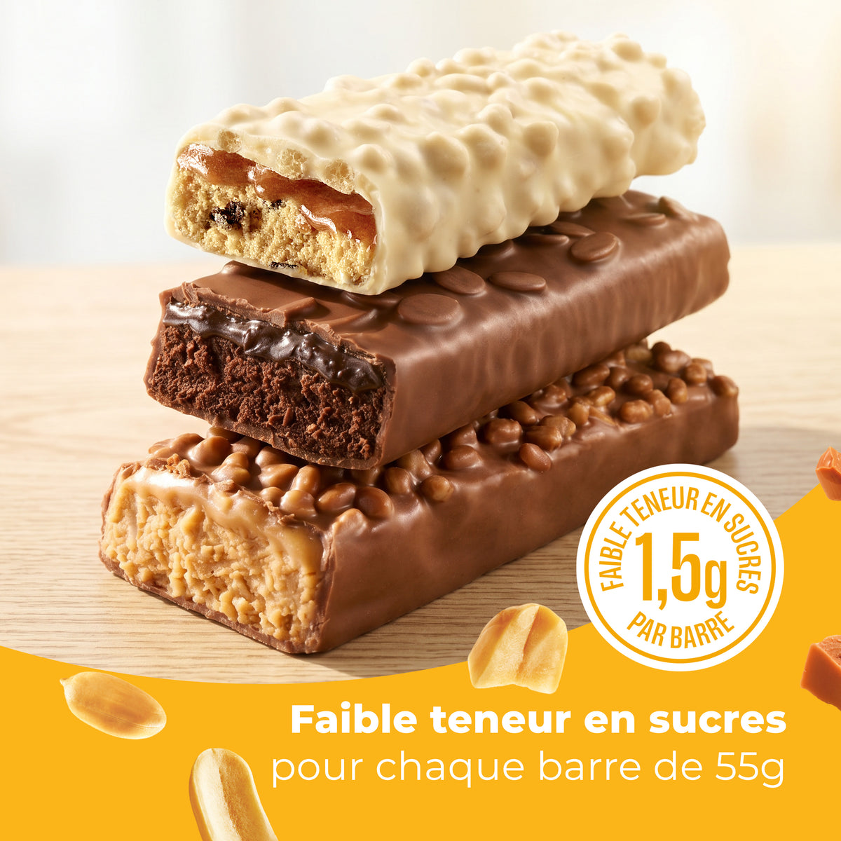 Barre Protéinée Saveur Chocolat, Cacahuètes & Caramel - 12x55g